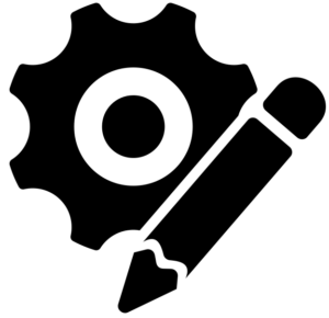 An illustration of a pencil and a gear at its back.