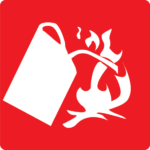 Red Class B fire symbol showing a white letter “B” inside a square above an icon of a fuel container pouring liquid onto flames, indicating fires involving flammable liquids and gases such as gasoline, oil, and grease.