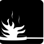 Black Class K fire symbol showing a white letter “K” inside a black octagon above an icon of a pan with flames, indicating fires involving cooking oils and fats typically found in commercial kitchens.