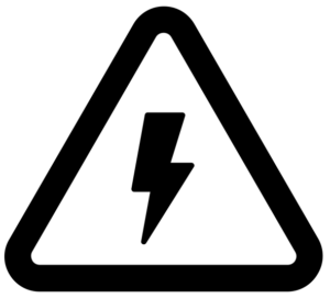 Electrical hazard sign. The sign shows a triangle with a black outline and no background. The sign has a black-colored lightning illustration at its middle.